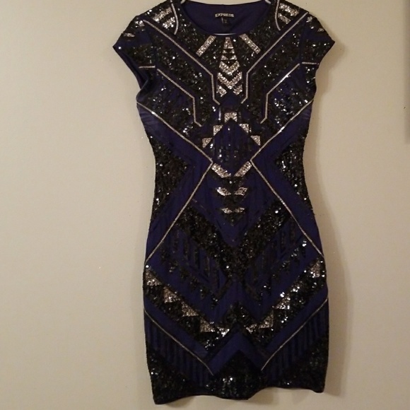 Express Dresses & Skirts - Nwt Express Total Sequin Black & Navy Dress Small
